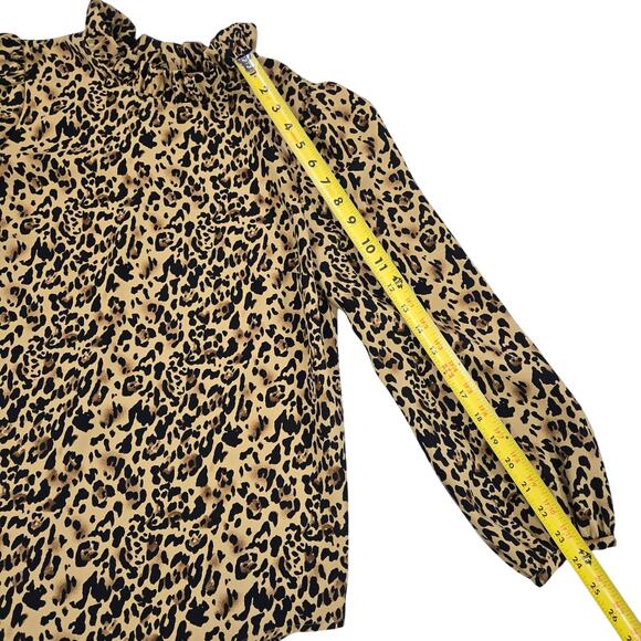 J Crew Women Size Small Animal Print Long Sleeve Blouse High Ruffle Neck Office - Picture 6 of 12
